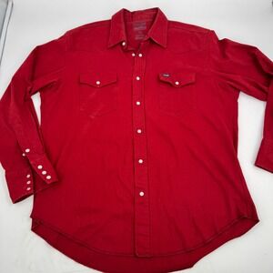 Wrangler Premium Performance Western‎ Shirt Mens XL Long Sleeve Red Button Up